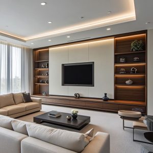 Hệ tủ trang trí kèm vách ti vi