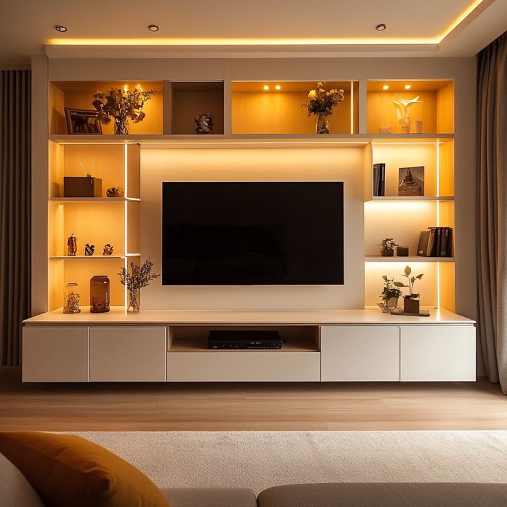 Vách tivi hiện đại kết hợp hệ led