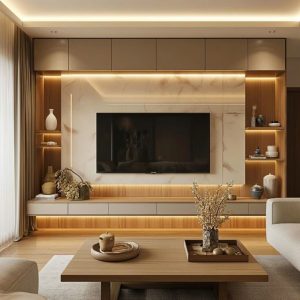 Vách tivi gỗ công nghiệp hiện đại