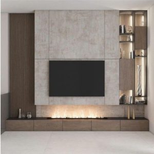 Hệ vách tivi gỗ công nghiệp hiện đại