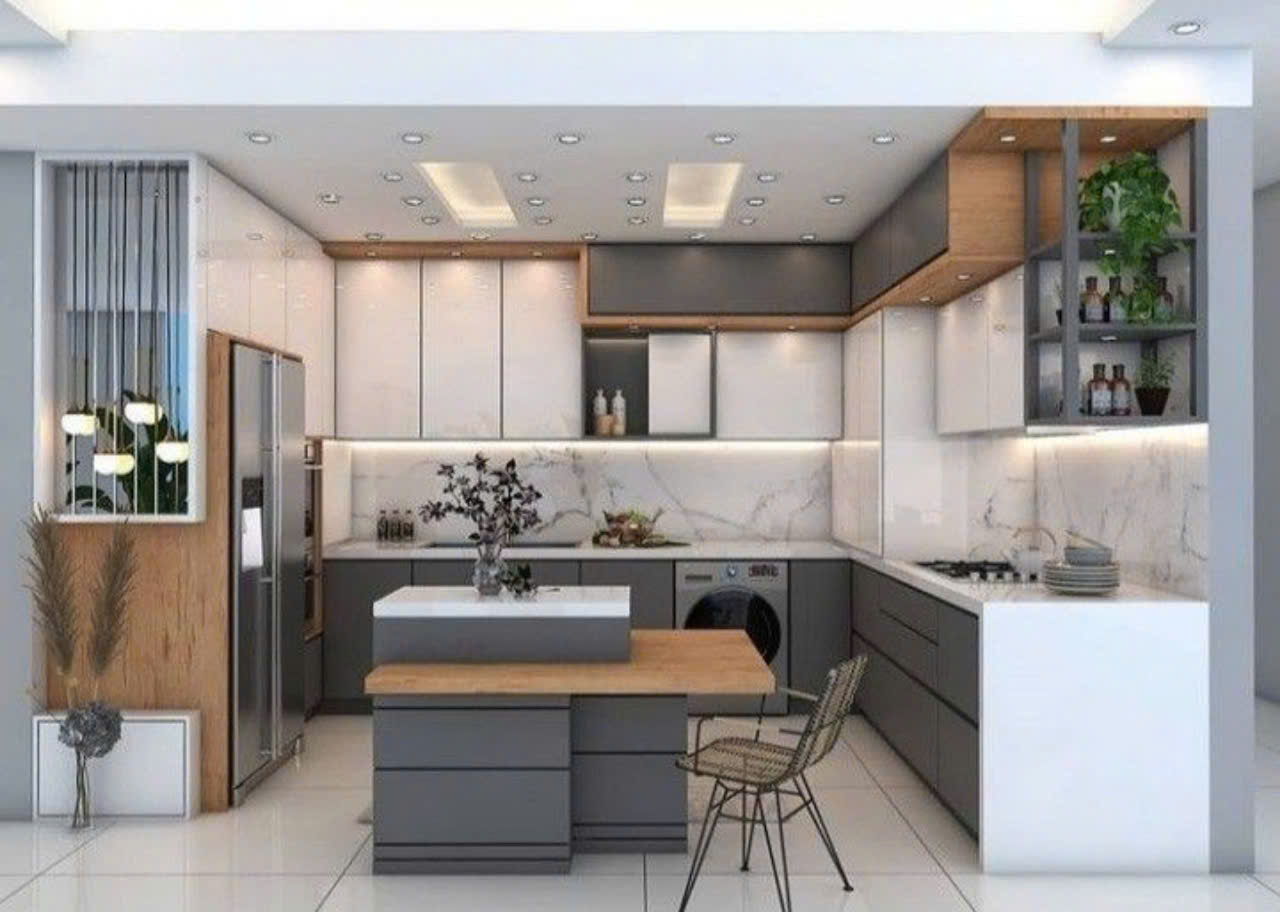 Tủ bếp MDF phủ melamin chữ U