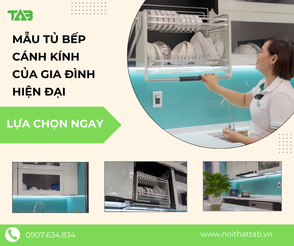 TỦ BẾP INOX CÁNH KÍNH - MẪU TỦ BẾP CỦA GIA ĐÌNH HIỆN ĐẠI